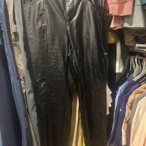 Black Crocodile Pattern Leather Pants